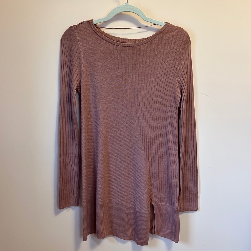 APT. 9 Crewneck Split Hem Long Sleeve Sweater Tunic Top Dusty Rose/Mauve XS